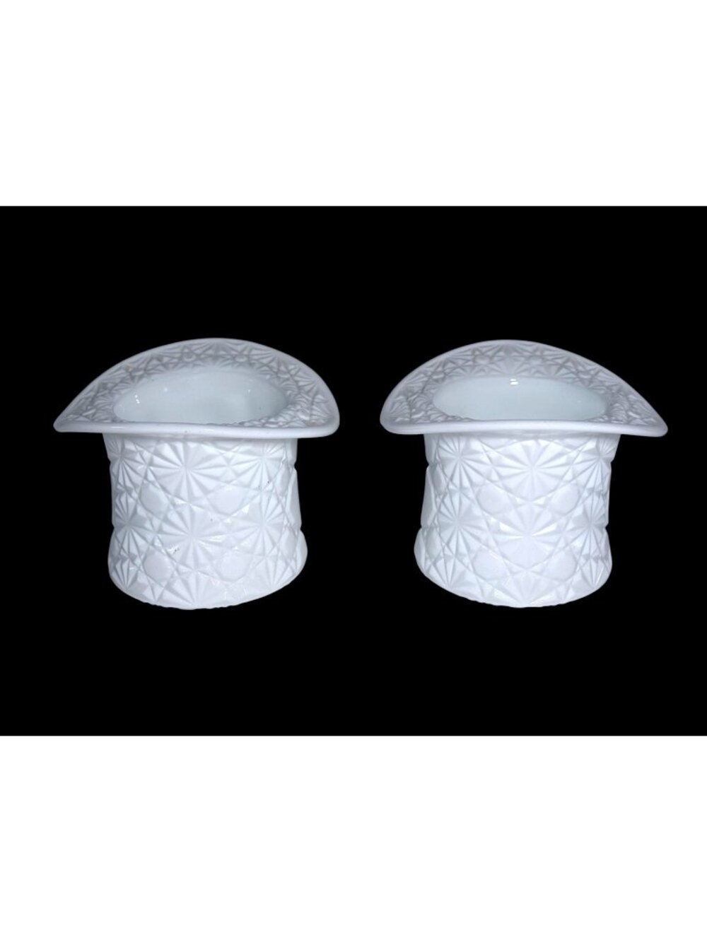 Fenton White Milk Glass Daisy and Button Top Hat Set Of 2